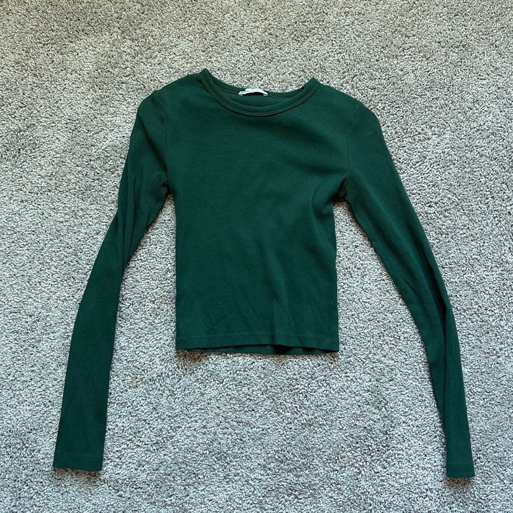 Berksha Ribbed Forest Green Long Sleeve Top
